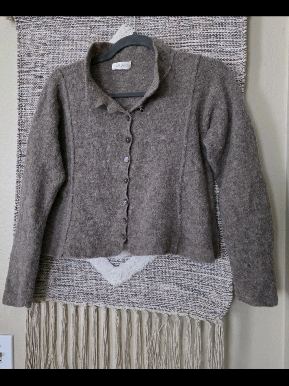 Krista Larson Wool Blend Knit Sweater Jacket Brown Button Front Artisan Sz S